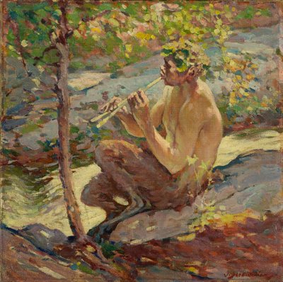 Faun, koniec XIX w. do początku XX w. (olej na pokładzie) autorstwa John Scott Williams