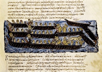 Flota rosyjska, miniatura z „Synopsis historyrum”, ok. 1126-1150 autorstwa John Scylitzes