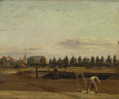 Wykopywanie kanału Regenta z widokiem na kaplicę Marylebone autorstwa John Seguier