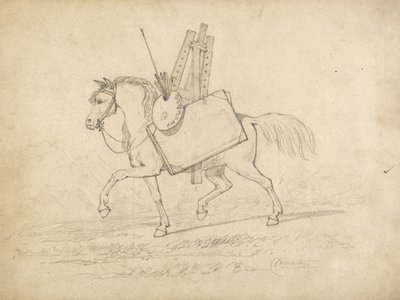 Koń załadowany akcesoriami Artysty, idąc w lewo (grafit na papierze) autorstwa John Sell Cotman