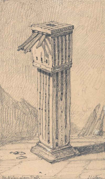 Starożytna skrzynka na jałmużnę, kościół Walsingham, Norfolk autorstwa John Sell Cotman