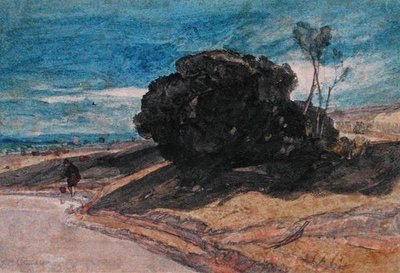 Wędkarz na brzegu rzeki w pobliżu kępy drzew (akwarela na papierze) autorstwa John Sell Cotman