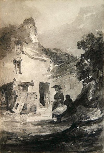 Stary domek w Dolgelly (ołówek i szare pranie na papierze) autorstwa John Sell Cotman