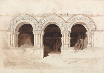 Arkady po zachodniej stronie krużganka Saint-Georges-de-Bocherville, niedaleko Rouen w Normandii autorstwa John Sell Cotman
