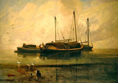 Łodzie w Anchor, Bladon Water, Norfolk (olej na płótnie) autorstwa John Sell Cotman