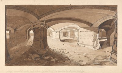 Jaskinie wykopane w skale w zamku Chateau Gaillard, niedaleko Andelys w Normandii autorstwa John Sell Cotman