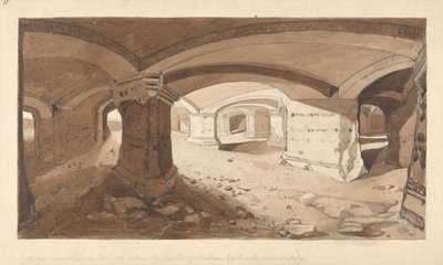 Jaskinie wykopane w skale w zamku Chateau Gaillard, w pobliżu Andelys, Normandia autorstwa John Sell Cotman