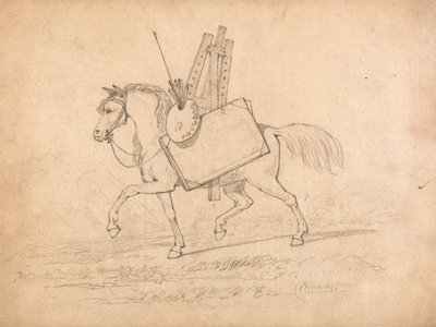 Koń załadowany akcesoriami artysty autorstwa John Sell Cotman