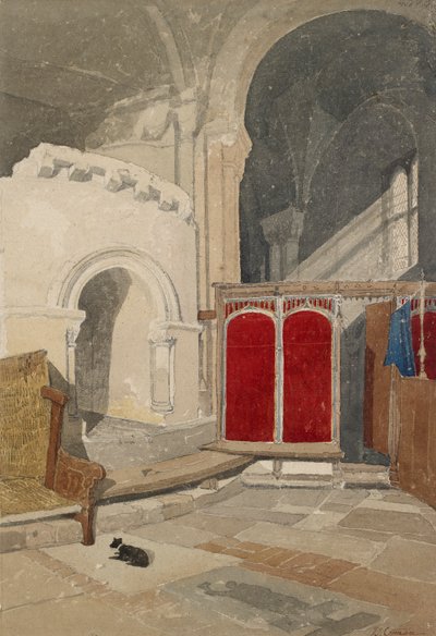 Wnętrze wschodniego ambulatorium apsydy katedry w Norwich, początek XIX w. autorstwa John Sell Cotman