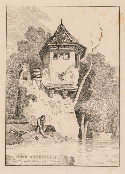 Liber Studiorum, Frontispiece, Widok domku ogrodowego nad brzegiem rzeki Yare, 1838. autorstwa John Sell Cotman