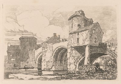 Liber Studiorum: Płyta 26, Monnow Bridge, Monmouthshire autorstwa John Sell Cotman
