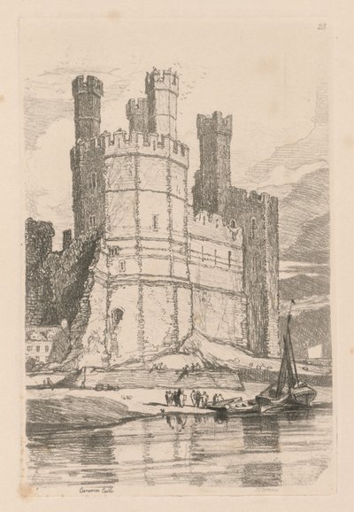 Księga Studiów: Tablica 28, Zamek Caernarvon, Płn. Walia, 1838 r. autorstwa John Sell Cotman