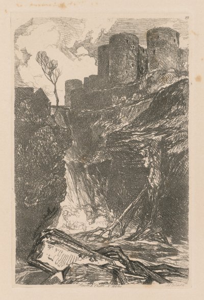 Liber Studiorum: Tablica 29, Zamek Harlech, Płn. Walia, 1838 autorstwa John Sell Cotman