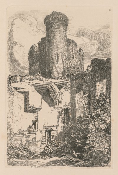 Liber Studiorum: Tablica 31, Zamek Conway, N. Walia, 1838. autorstwa John Sell Cotman