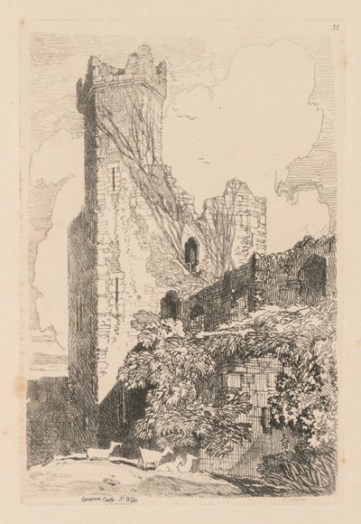 Księga Studiów: Tablica 32, Zamek Caernarvon, Płn. Walia autorstwa John Sell Cotman