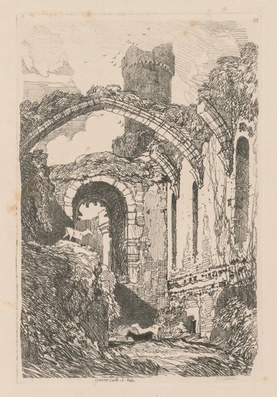 Liber Studiorum: Tablica 33, Zamek Conway, N. Walia, 1838. autorstwa John Sell Cotman