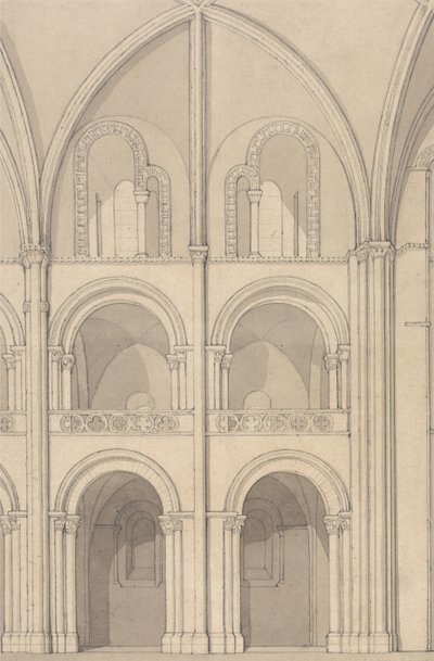 Perspektywiczny widok części kościoła opactwa Saint-Étienne w Caen, Normandia autorstwa John Sell Cotman