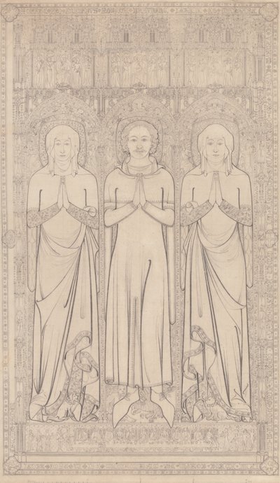 Mosiądz grobowy Roberta Braunche i jego dwóch żon w kościele św. Małgorzaty w Lynn, Norfolk, 1364 r. autorstwa John Sell Cotman