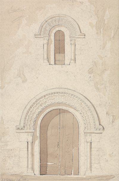 Zachodnie drzwi i okno w kościele Ham w pobliżu Valognes, Normandia autorstwa John Sell Cotman