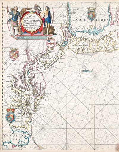 Mapa wybrzeży morskich Nowej Anglii, New Jersey, Wirginii, Maryland i Karoliny od Cape Cod do Cape Hatteras autorstwa John Seller