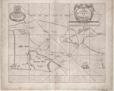 Mapa Bombaju i Sallsetu autorstwa Samuela Thorntona, hydrografa Kompanii Wschodnioindyjskiej, opublikowana po raz pierwszy około 1685 r. autorstwa John Seller