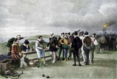 Armada w zasięgu wzroku, motyka Plymouth, 1880, 1911 autorstwa John Seymour Lucas
