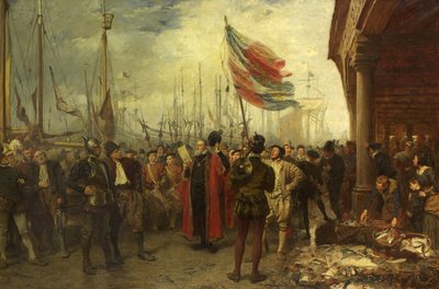 Wezwanie do broni — Plymouth Quay autorstwa John Seymour Lucas