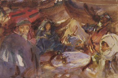 Arabscy Cyganie w namiocie, 1905-06 (wc podwyższona bielą na papierze) autorstwa John Singer Sargent