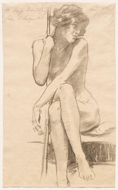 Akt kobiecy siedzący na niskiej ławce autorstwa John Singer Sargent
