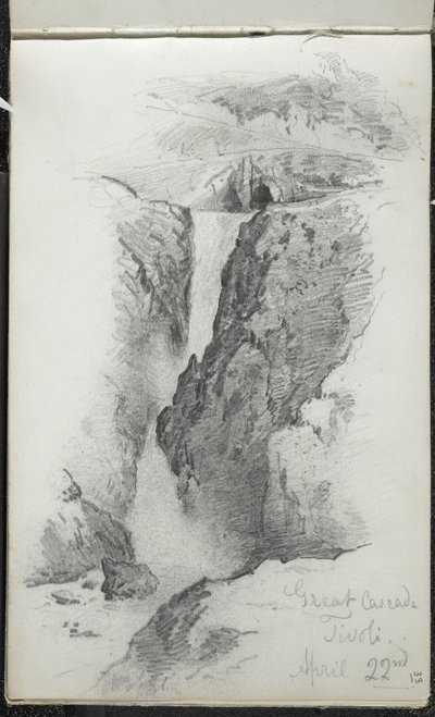 Wielka Kaskada, Tivoli, Włochy, 22.04.1869 (grafit na papierze tkanym w kolorze złamanej bieli) autorstwa John Singer Sargent