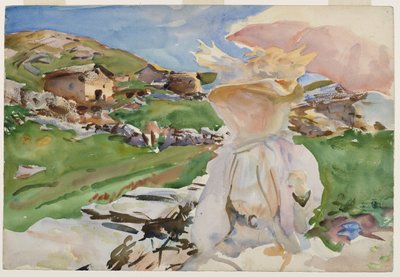 W przełęczy Simplon, 1909 (przezroczysta toaleta i akcenty nieprzezroczystej toalety i woskowej warstwy ochronnej z grafitowym podkładem) autorstwa John Singer Sargent