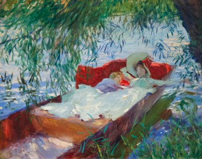 Dama z dzieckiem śpiąca w pontonie pod wierzbą autorstwa John Singer Sargent