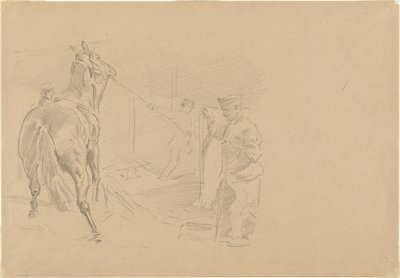 Mężczyzna ciągnący konia do straganu, 1918. autorstwa John Singer Sargent