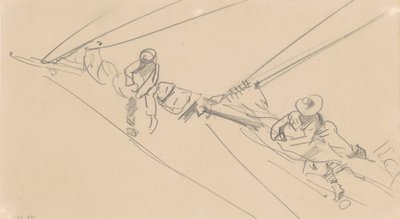 Mężczyźni na drzewcu, ok. 1876 (grafit na tkanym papierze) autorstwa John Singer Sargent