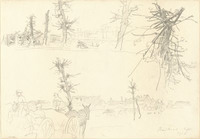 Żołnierze w zdewastowanym krajobrazie [recto] autorstwa John Singer Sargent