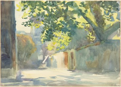 Oświetlony słońcem mur pod drzewem autorstwa John Singer Sargent