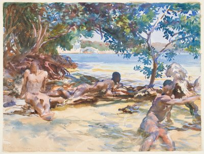 Kąpiący się (wc i gwasz grafit na papierze) autorstwa John Singer Sargent