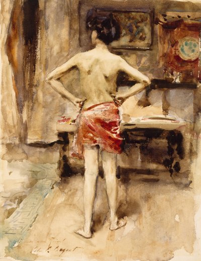 Model, 1876 (wc nad grafitowym ołówkiem na tkanym papierze) autorstwa John Singer Sargent