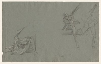 Studium draperii; Dwie postacie ciągnące słup autorstwa John Singleton Copley