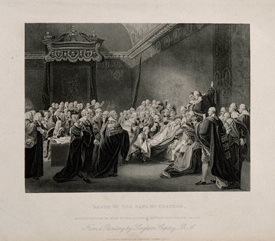 Śmierć Williama Pitta, lorda Chathama, w Izbie Wyższej Pałacu Westminsterskiego, 1778 r. Rycina według obrazu J. Copleya, 1779 r. autorstwa John Singleton Copley