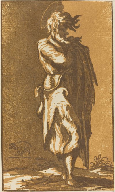 Męski święty stojący z założonymi rękami, zwrócony w prawo autorstwa John Skippe after Parmigianino