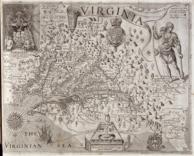 Mapa Wirginii, odkryta i opisana przez kapitana Johna Smitha, 1606, rytowana przez Williama Hole (fl. 1607-24), opublikowana w 1612 (patrz także 174212) autorstwa John Smith 2