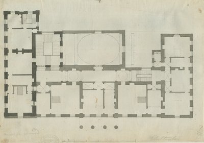 Chillington Hall: rysunek długopisem i ołówkiem, bd [1789] (rysunek) autorstwa John Soane