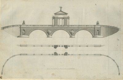 Chillington Park - Proponowany most: rysunek w sepii, nd [1789] (druk) autorstwa John Soane