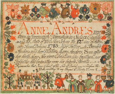 Akt urodzenia i chrztu Anny Andres autorstwa John Spangenberg