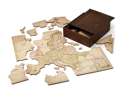 Europa podzielona na swoje królestwa, ok. 1766 (ręcznie kolorowana grawerowana blacha osadzona na drewnie) autorstwa John Spilsbury