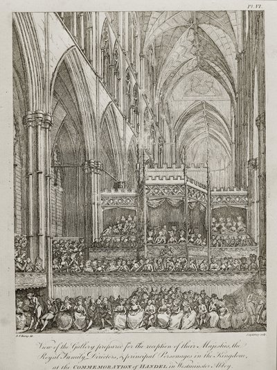 koncert z okazji 25. rocznicy śmierci Jerzego Fryderyka Haendla (1685-1759) - Widok Galerii przygotowanej na przyjęcie ich Królewskich Mości Rodziny Królewskiej autorstwa John Spilsbury