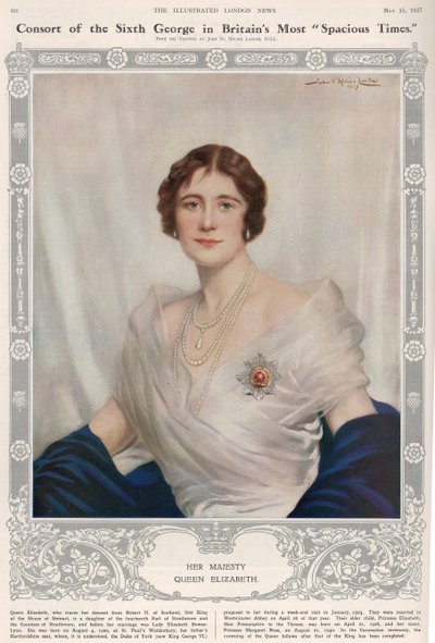 Portret królowej Elżbiety (1900-2002) z "The Illustrated London News", 15 maja 1937 r. autorstwa John St. Helier Lander