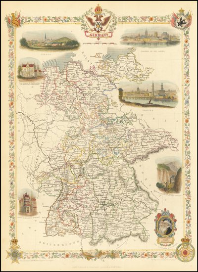 Mapa Niemiec z 1851 r. autorstwa John Tallis