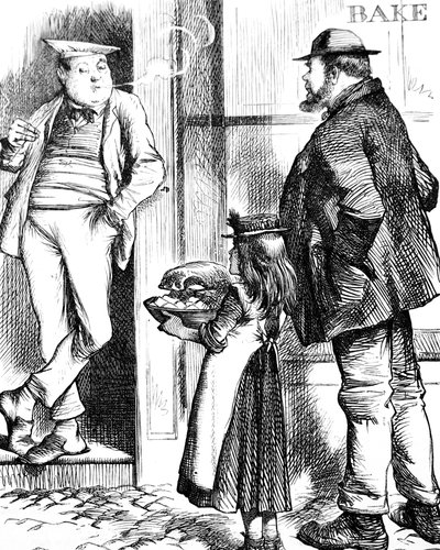Ojciec i córka przynoszą jedzenie do pieczenia lokalnemu piekarzowi na ugotowanie autorstwa John Tenniel